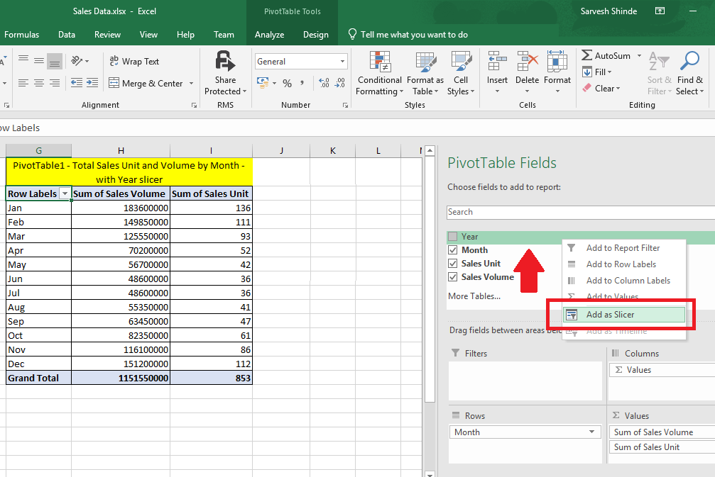 Pivot tables and pivot charts in excel